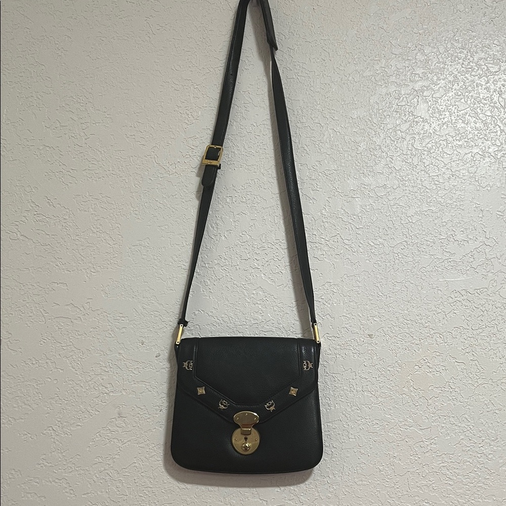MCM Black Crossbody Bag with Gold Accents